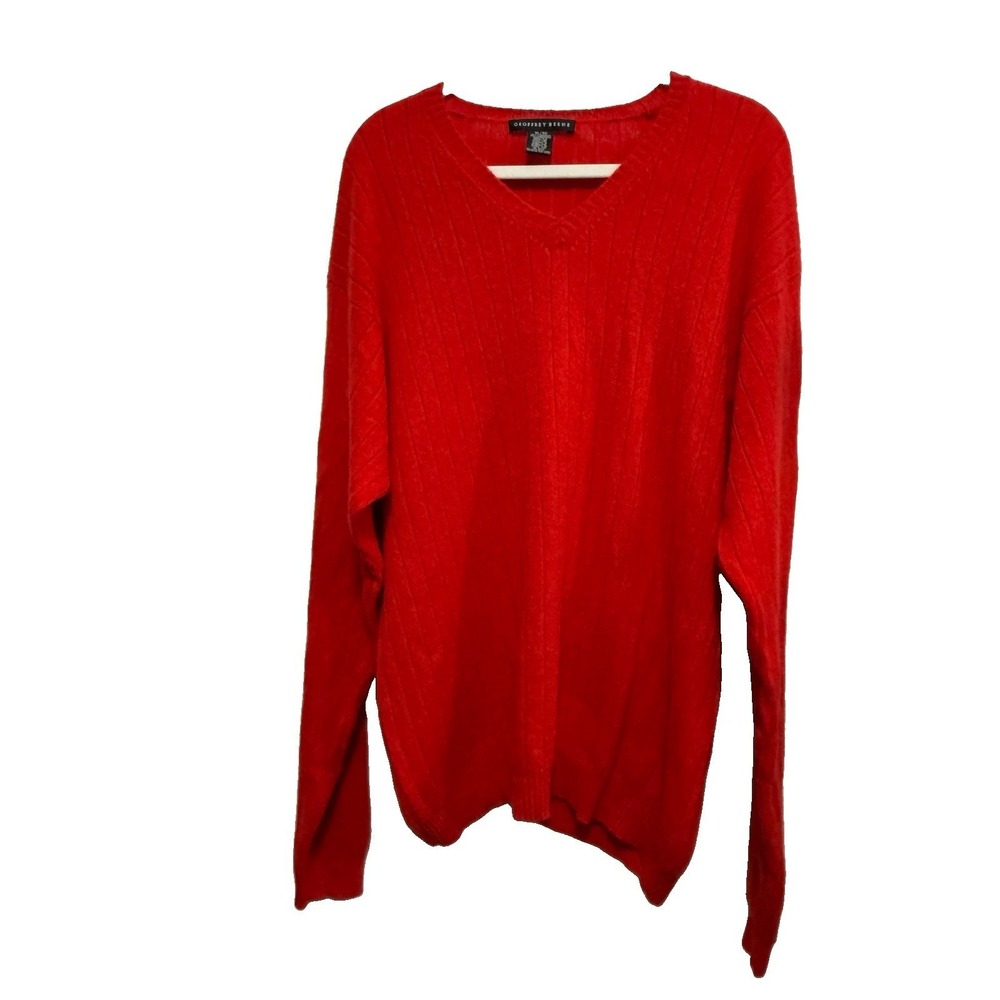 Geoffrey Beene Men's XL Red Cashmere Sweater V-Neck Pullover Tight-Knit Luxury